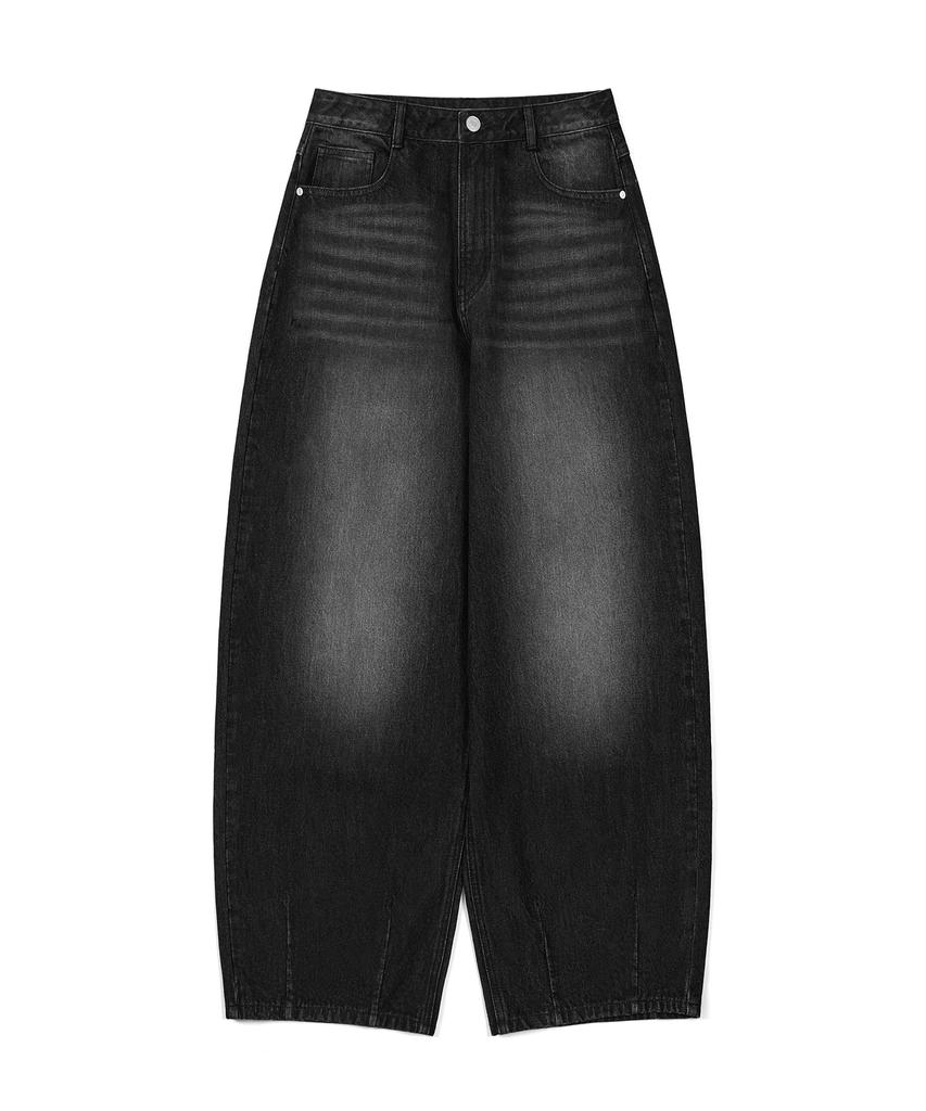 EXCONTAINER Washed Wide Balloon Fit Denim Pants (Washed Black)