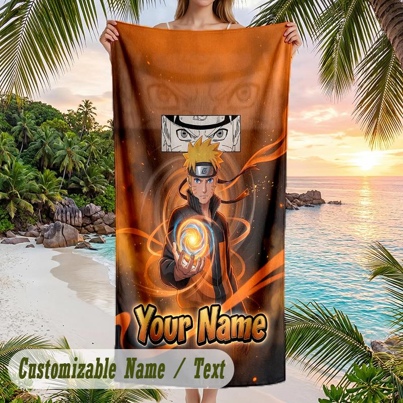 Naruto Beach Towel, Personalized Custom Name Text, Quick Dry Large Absorbent Towel For Beach Pool