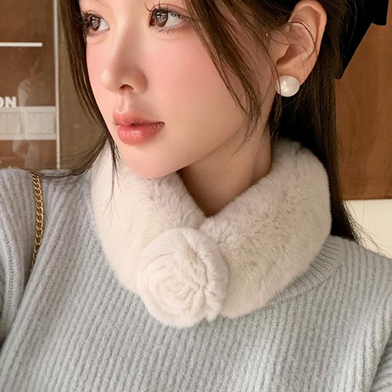 Winter Real Rex Rabbit Fur Scarf Fashion Magnetic Buckle Fur Neck Warmer Thickened Natural Fur Scarf Luxury Camellia Fur Scarf