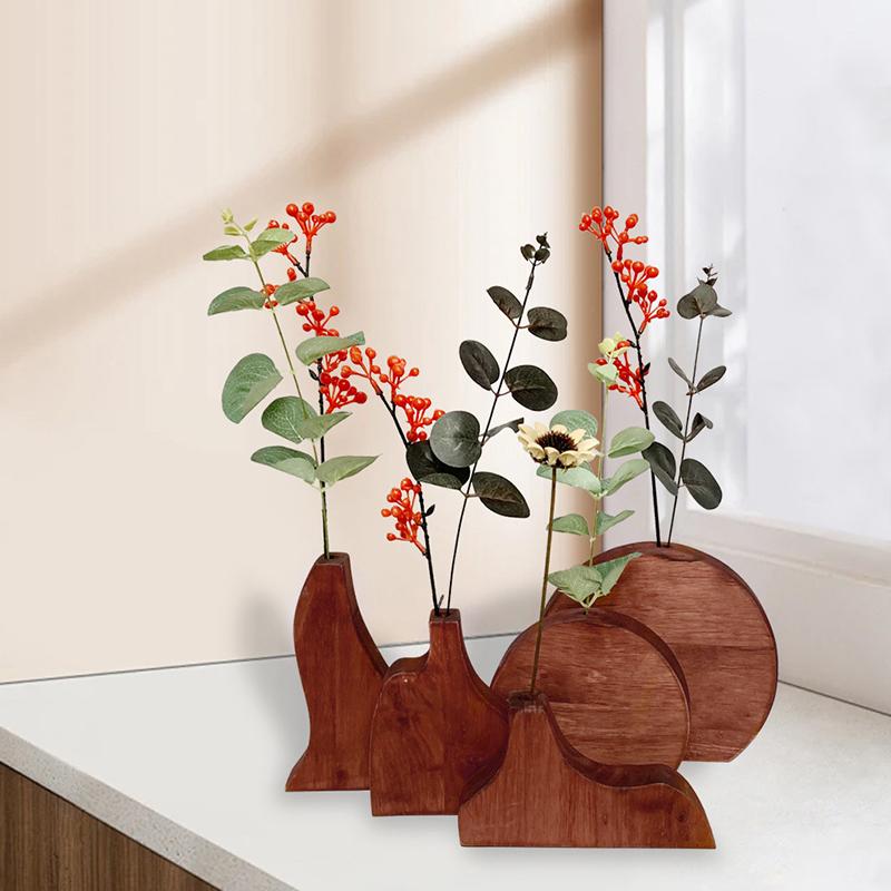 Handgefertigte Blumenkunst Schreibtischornamente Vase Heimdekorationen Holz Retro Natürliche Materialien Dekorativ 4 Stile