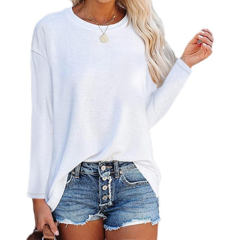 IHUASU Women's Fashion Casual Solid Color Print Long Sleeve O-Neck Blouses & Shirts
