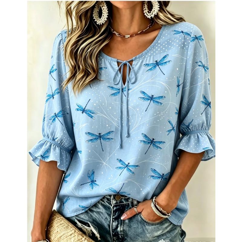 Women s round neck half sleeve lace T-shirt L