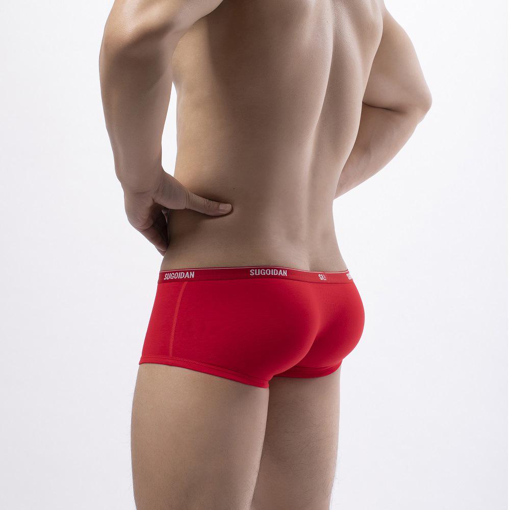 Men's Red Low-Waist Cotton Sport Boxer Briefs - Stylish, Breathable, and Comfortable.