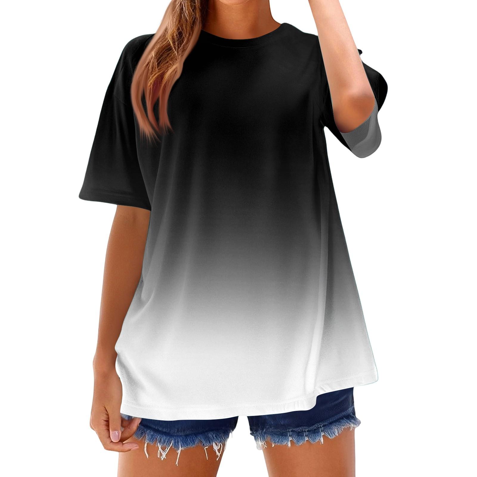 

Fashion T Shirts For Women Summer Short Sleeve Tops Loose Round Neck Blouse Tops M чорний