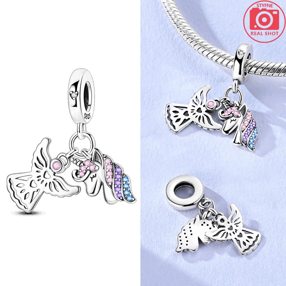 Pink Zircon Heart Colorful Unicorn Blue Moon Copper Charm Beads Fit Bracelet Jewelry Diy Women Accessory Gift