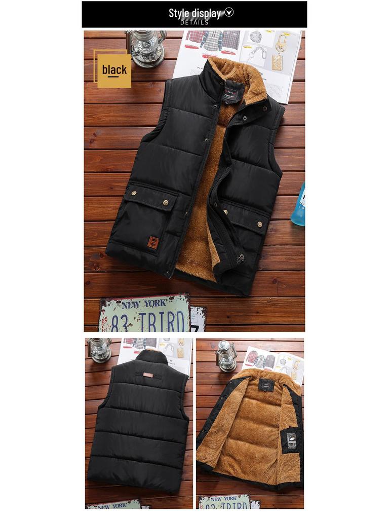 Men's Plus Size Cotton Vest with Velvet Lining - Thick, Trendy, and Casual Sleeveless Design