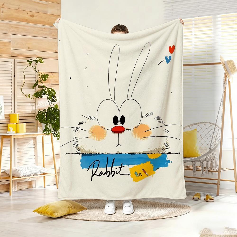 Illustration Cartoon Rabbit Throw Lightweight G Flannel Blanket Soft Skinfriendly for Summer Cooling
