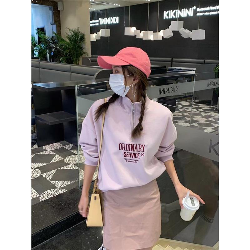 Women's Half Zip Hoodie Letter Print Loose Casual Long Sleeve Sweatshirt