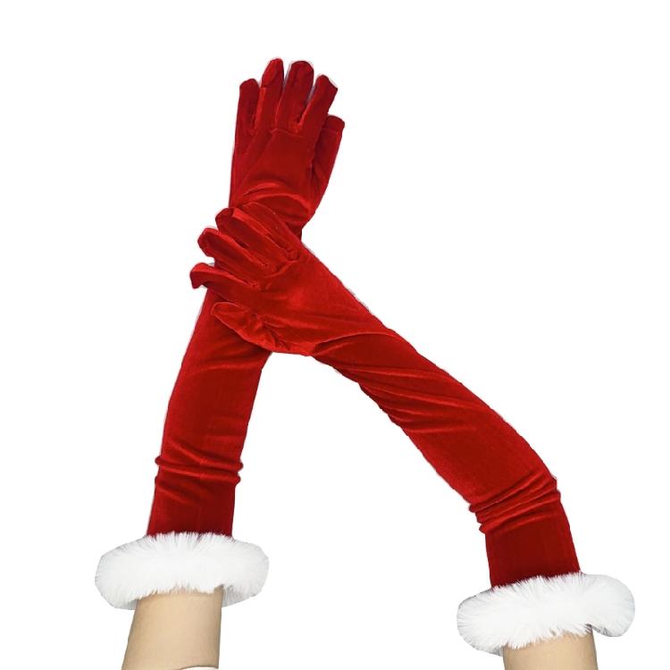 Cosplay Santa Gloves Winter Full Finger Bells/White Cuffs Decor Gloves for Teens
