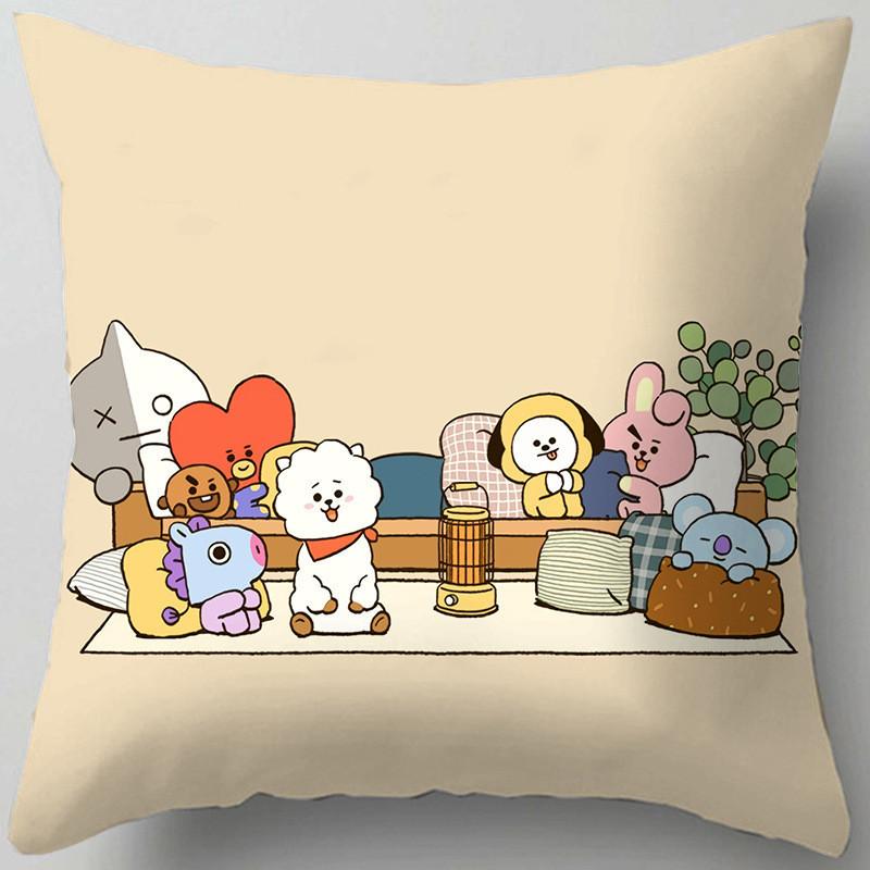 Cartoon Bt21 Cushion Cover Decorative Soft Pillow Case Sofa Car Protector Throw