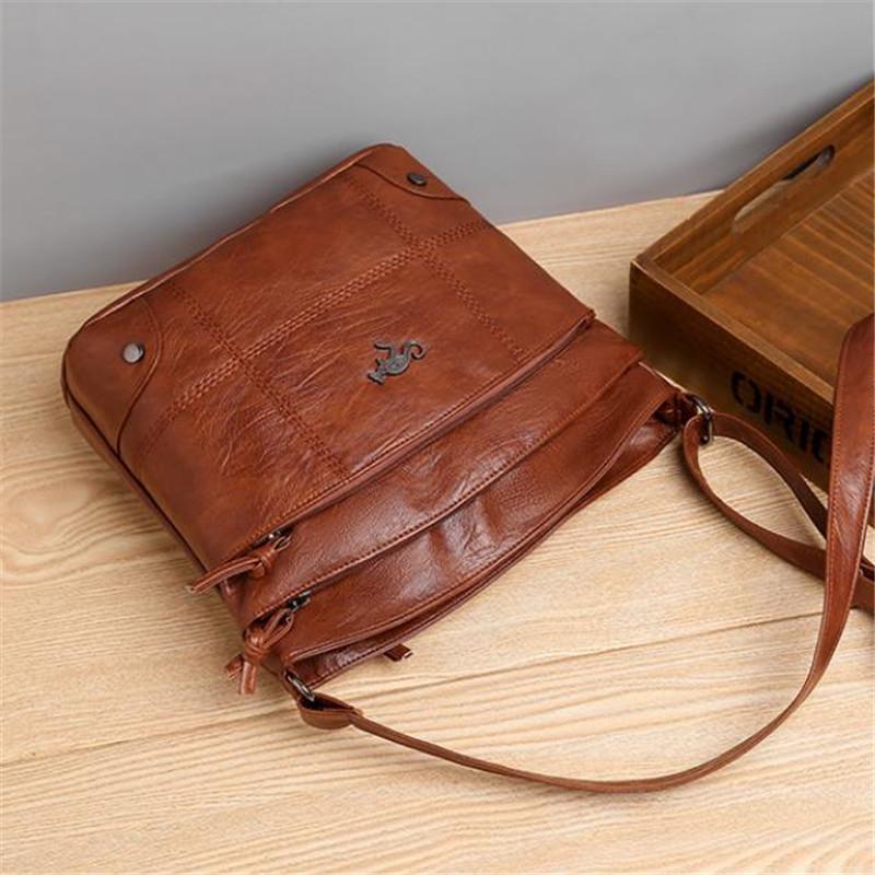 Fashion Vintage Soft Leather Messenger Bag, Retro Multiple Pocket Shoulder Bag, Fashion Women's Crossbody Bags & Purse