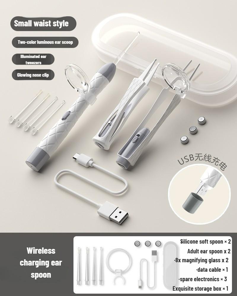 LED Ear Wax Removal Tool Kit USB Rechargeable Stainless Steel Soft Silicone Tips Portable Storage Box For Home Daily Cleaning