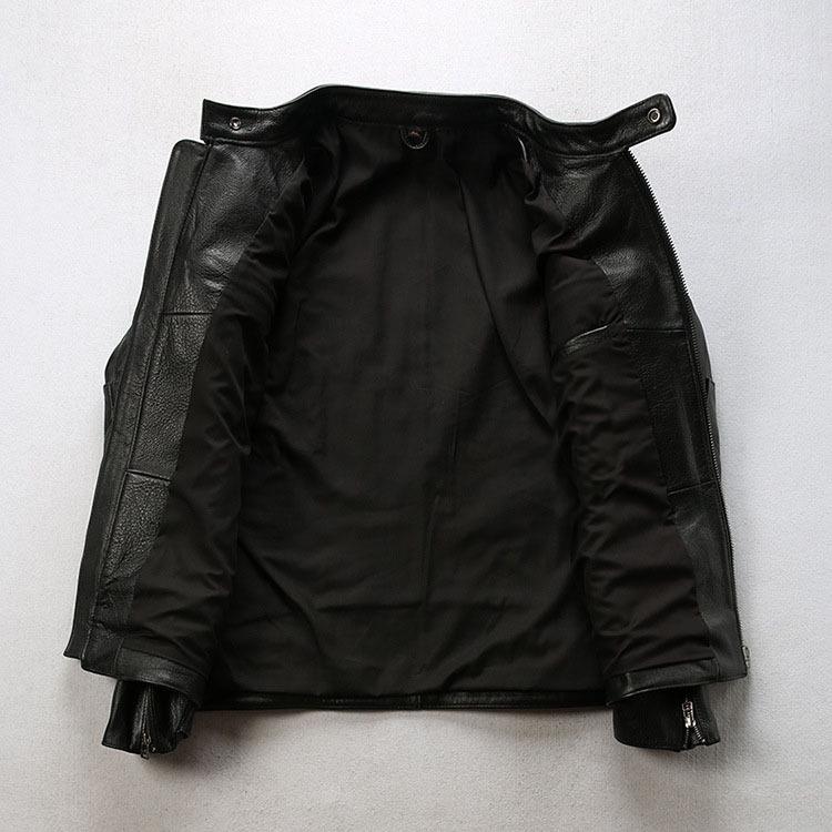 Męska kurtka ze skóry owczej, Kołnierz stojący, Skośny wzór rombów, Swobodny styl motocyklowy