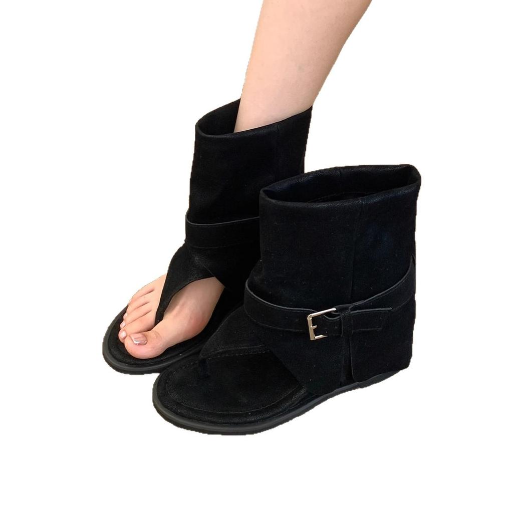 Retro Toe Sandals Women's Belt Buckle Fashion Shoes 2025 Summer New Trousers Temperament Not Tired Feet Roman Cool Boots