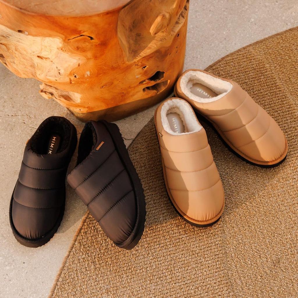 HIMIKO Quilted Boa Clogs, Black, Size M, 640011, Warm Slip-On Down Sandals for Fall/Winter