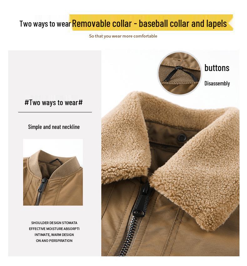 Men's Winter Warm Cotton Jacket with Detachable Fur Collar