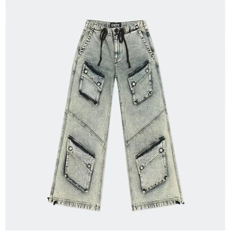 SMKK Phantom Retro Paratrooper Wide-Leg Multi-Pocket Tie-Dye Jeans