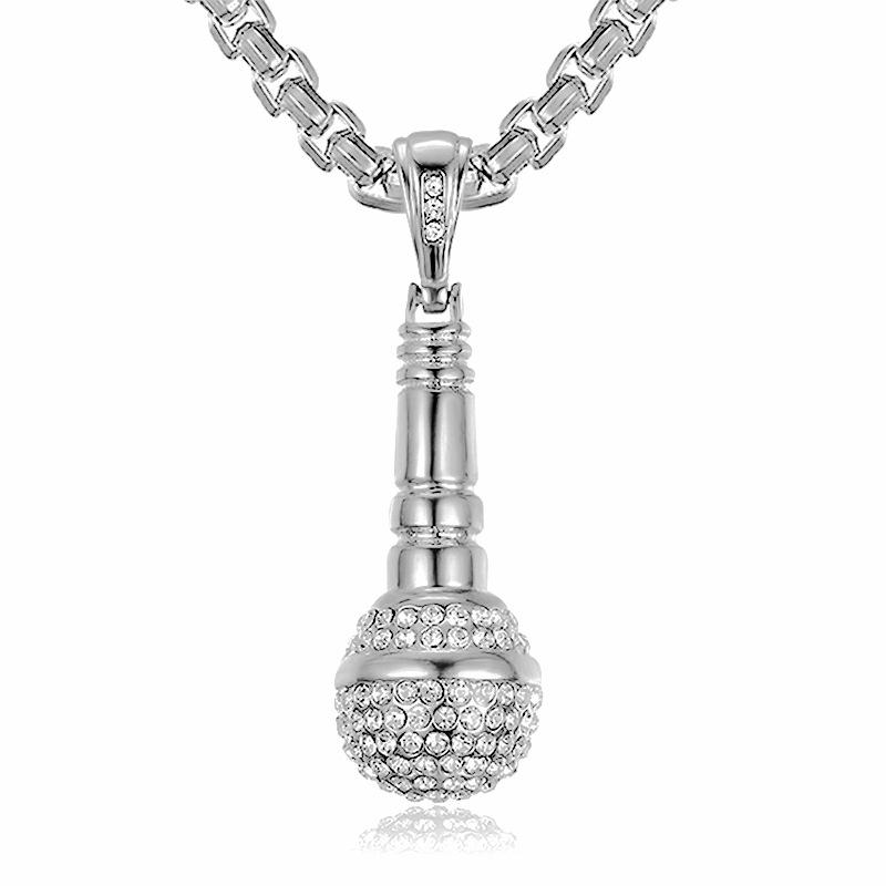 

European and American Jewelry, Gold-plated Diamond-encrusted Microphone, Microphone, Pendant, Necklace, 2026. 60CM