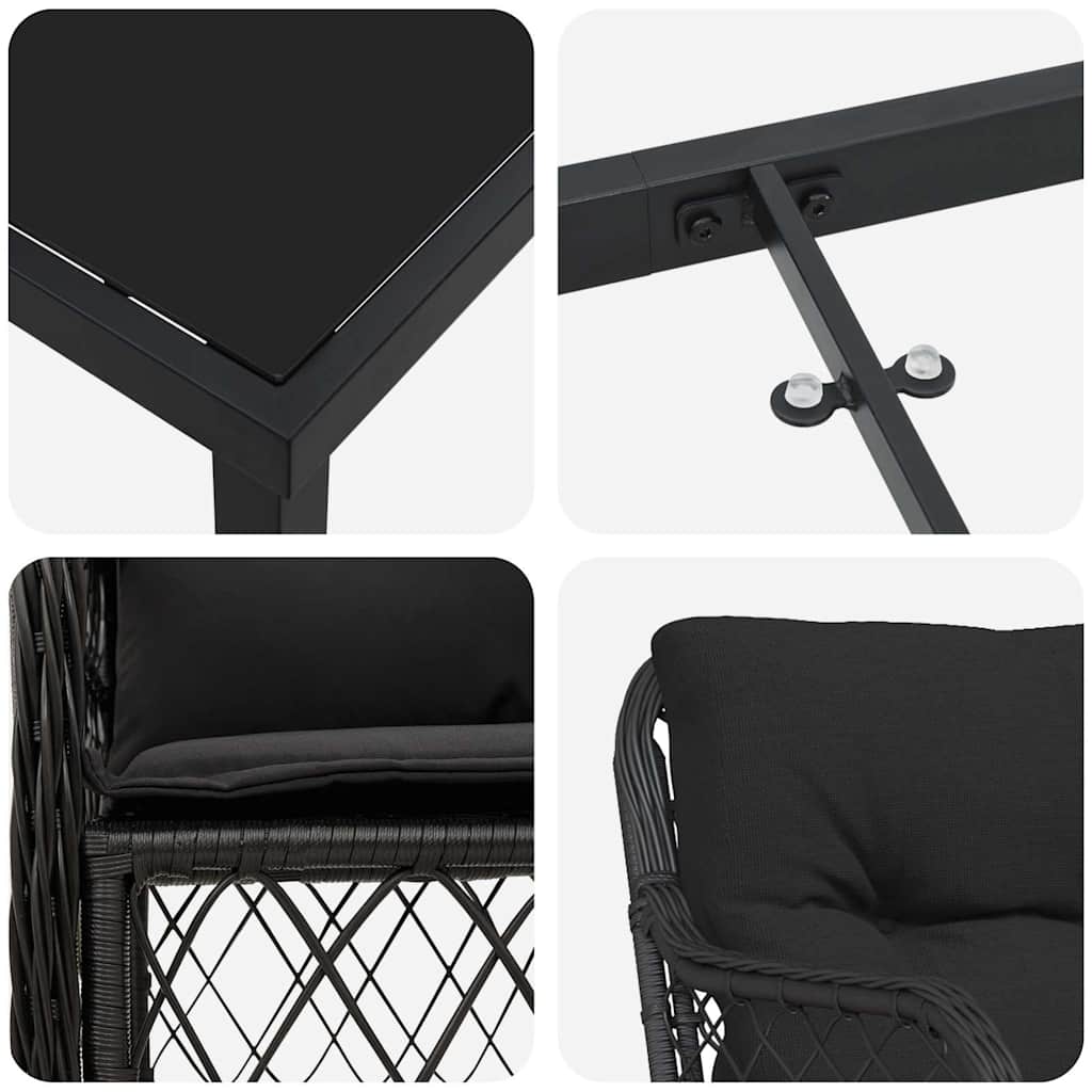 Garden Dining Set with Cushions 9 pcs Black Poly Rattan