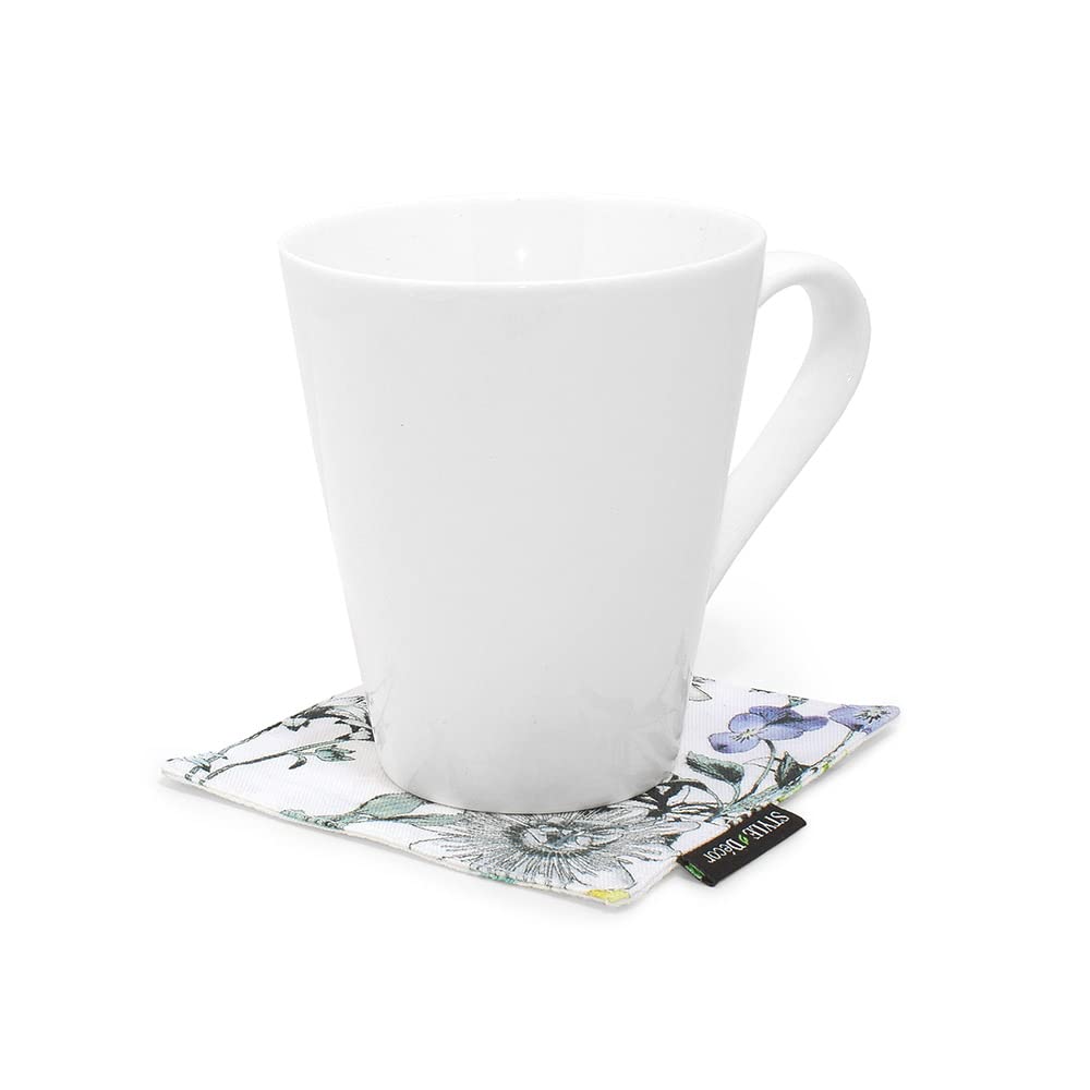 STYLE Decor Reversible Stylish Set of Nordic Floral and Botanical W3000620 Coasters, Fabric, Washable, 4, Design,