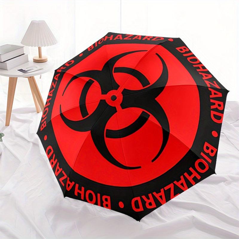 1pc Biohazard Symbol Automatic Folding Umbrella, 8 Ribs for All-Season Use, Portable for Travel & Outdoor Activities082