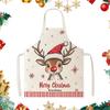 Christmas Themed Kitchen Wear Apron for Cooking, Cartoon Elk Print Chef Bib with Adjustable Neck Holiday Baking Strap, Waterproof Canvas And