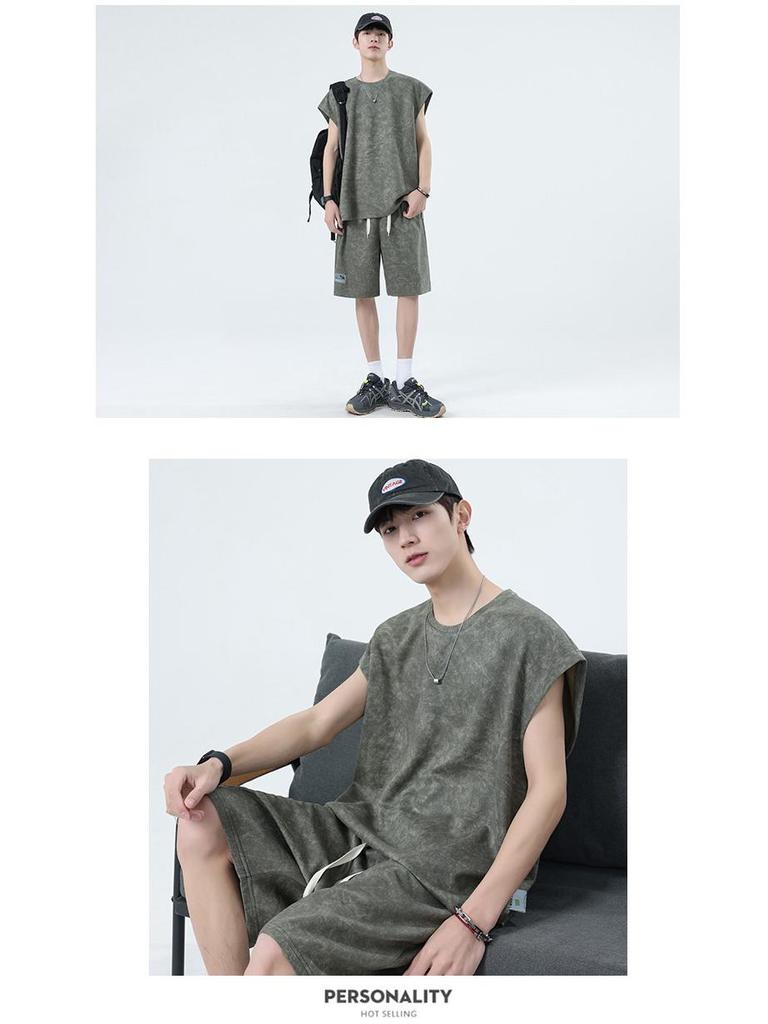 2025 Herren Übergröße Batik 2-teiliges Set: Sommerweste & Shorts Freizeitanzug