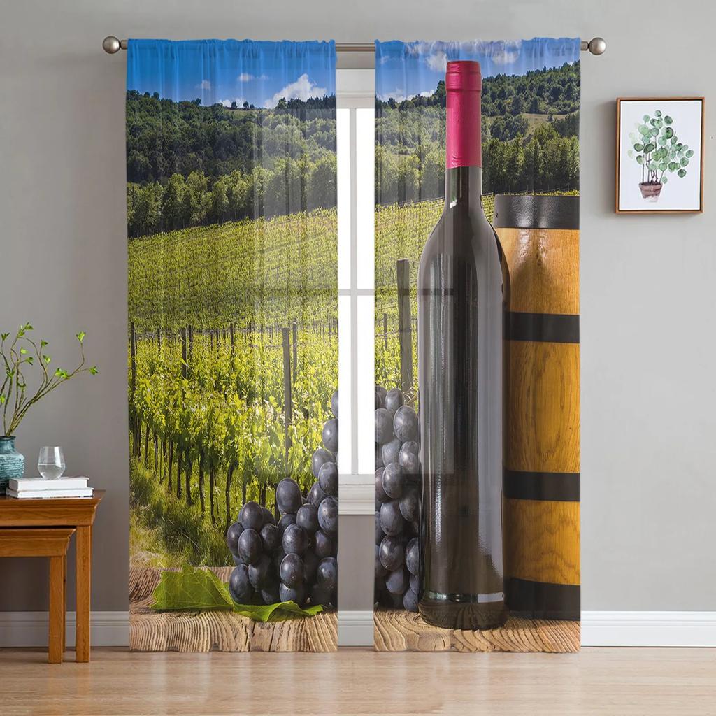 Vineyard Fruit Grape Tulle Curtains Living Room Bedroom Voile Curtain Children Organza Window Drapes Sheer Made Of Polyester Area Treatment