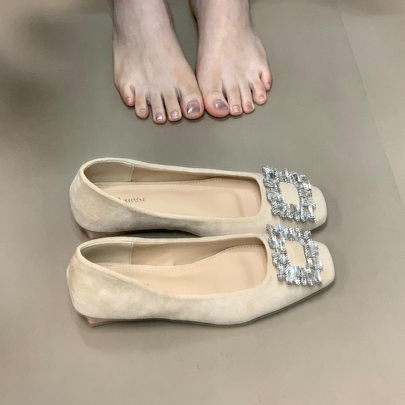 French square head rhinestone square buckle thick heel single shoes with skirt 2025 autumn new commuter low heel Mary Jane shoes women