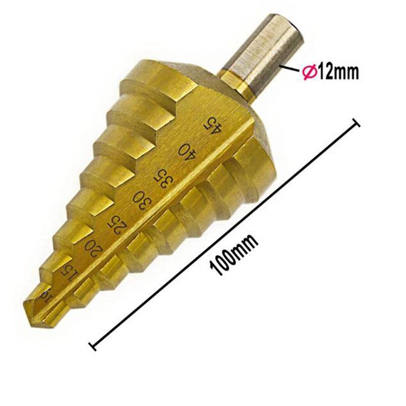 Hss Multiple Hole 8 Sizes 10/15/20/25/30/35/40/45mm Titanium Step Drill Bit 8 Steps Cone Drill Bit Hole Groove Metal Wood Cut