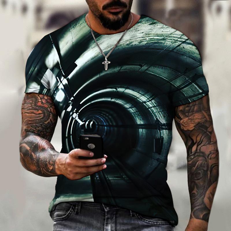 Летний круглый вырез абстрактный креативный визуальный праздник 3D принт топ модные повседневные короткие рукава мужские футболки S