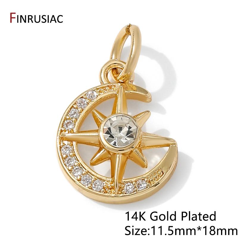 

14K Gold Plated Brass Inlaid Zircon Moon And Star Charms,DIY Bracelet Necklace Making Accessories,Supplies For Jewelry 1 piece