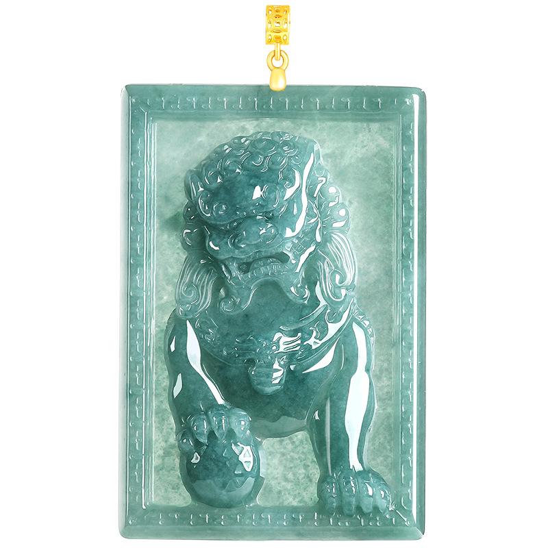 Blue Water Jade Lion Pendant with S925 Silver - Men's High-End Glutinous Ice Style