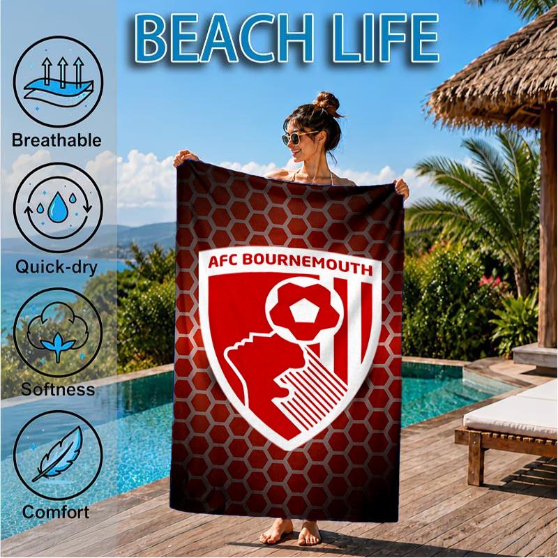Soccer Ball Afc Crest Printed Microfiber Beach Towel, Soft And Absorbent, Quick-Dry, Ideal for Summer Travel, Beach Essential, Swimming Pool