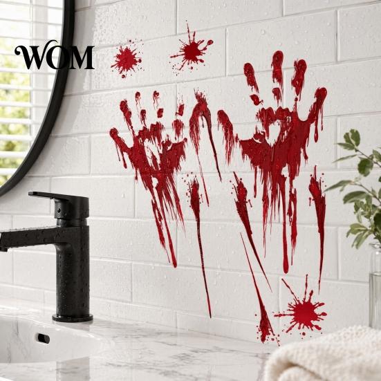 Kitchen Wall Decoration Halloween Blood Handprints/Footprints Stickers, Removable Decals, Spooky Waterproof Moisture-proof Sticker Window DIY