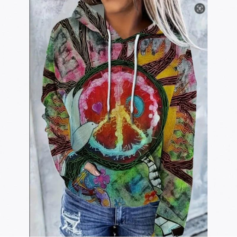 Womens Oversized Hooded Sweatshirt With Christmas Print 3D Digital Loose Fit Long Sleeve Casual Top