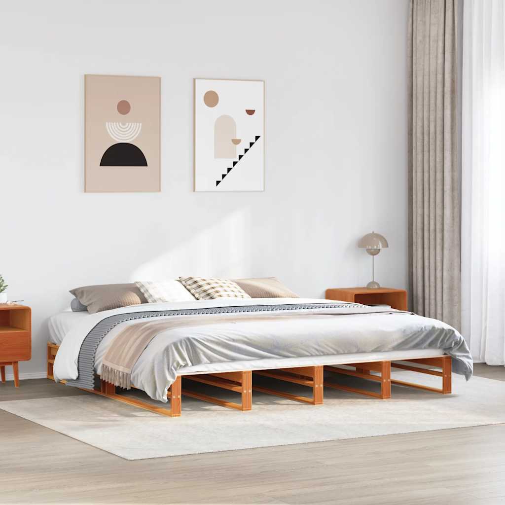 Solid Wood Bed without Mattress Wax Brown 200x200 cm Pine Wood