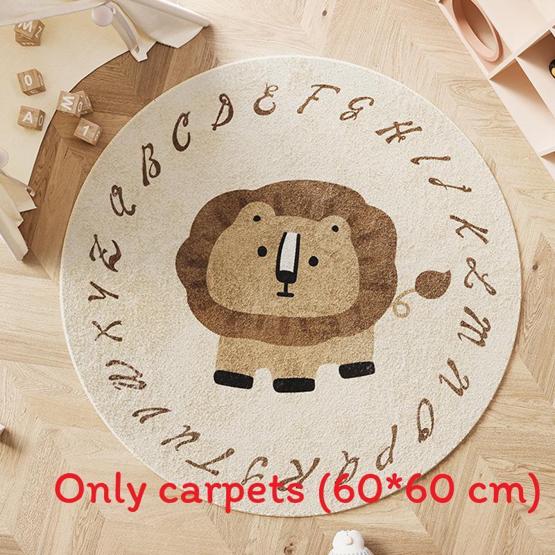 Cartoon Round Area Rug For Bedroom With Monster And Dinosaur Print Design Kids Reading Room Decor
