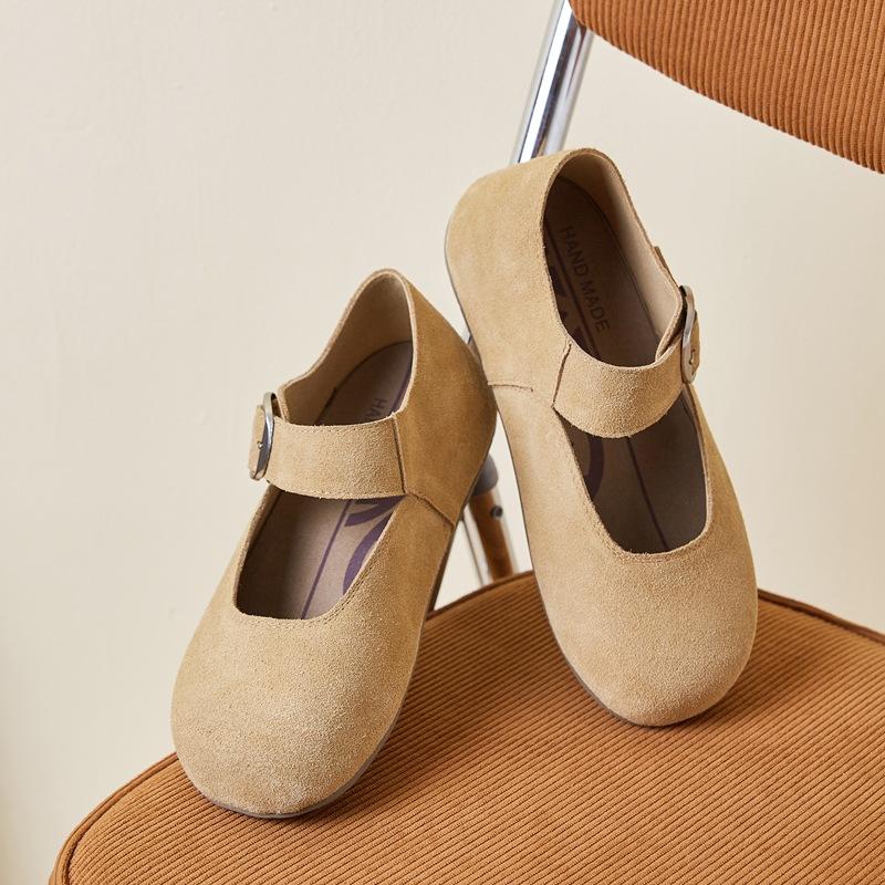 Mary Jane Retro All-inclusive Toast Women's Genuine Leather Spring Soft-soled Shallow Mouth One-word with Puff Shoes