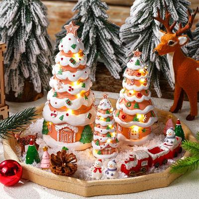 Casa de Jengibre Árbol de Navidad Figurita Iluminada Resina Árbol con Forma de Casa de Jengibre con Luz LED para Decoración de Fiesta en Casa Interior