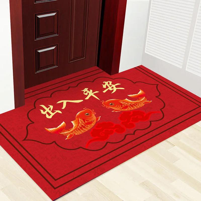 Chinese Style Small Carpet Entry and Exit Safe Porch Rug Entrance Anti Slip Dust Falling Door Mat New Year Home Decoration