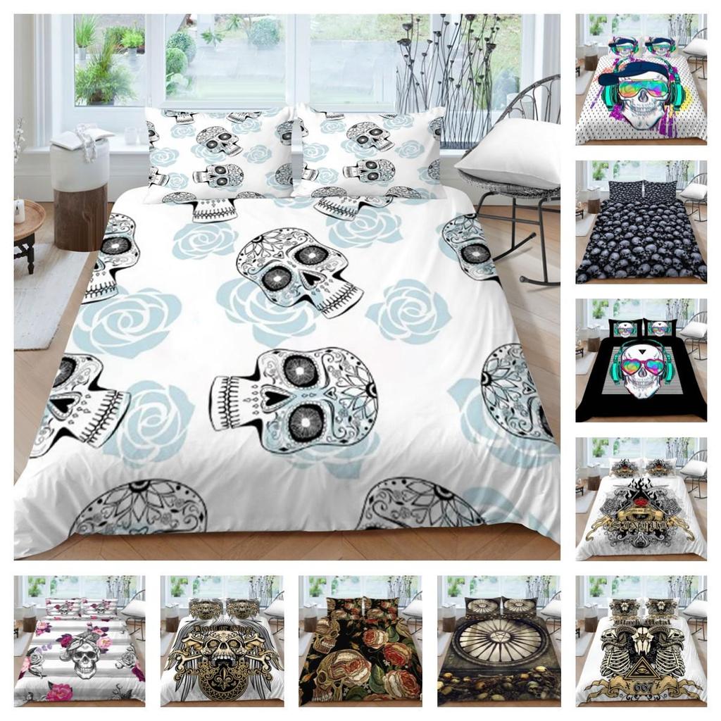 3D-Druck-Schädel-Bettset, atmungsaktiv, Heimbettwäsche mit Kissenbezug, für Kinder, Herren, Teenager, hochwertiger Bettbezug