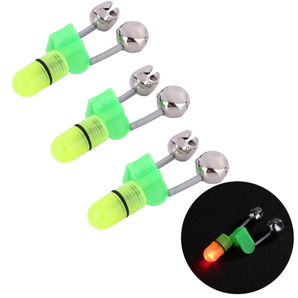 1-10pcs Night Fishing Rod Bite Bait Alarm Light with Twin Bells Ring Fishing Bite Alarm Indicator Carp Fishing Accessories