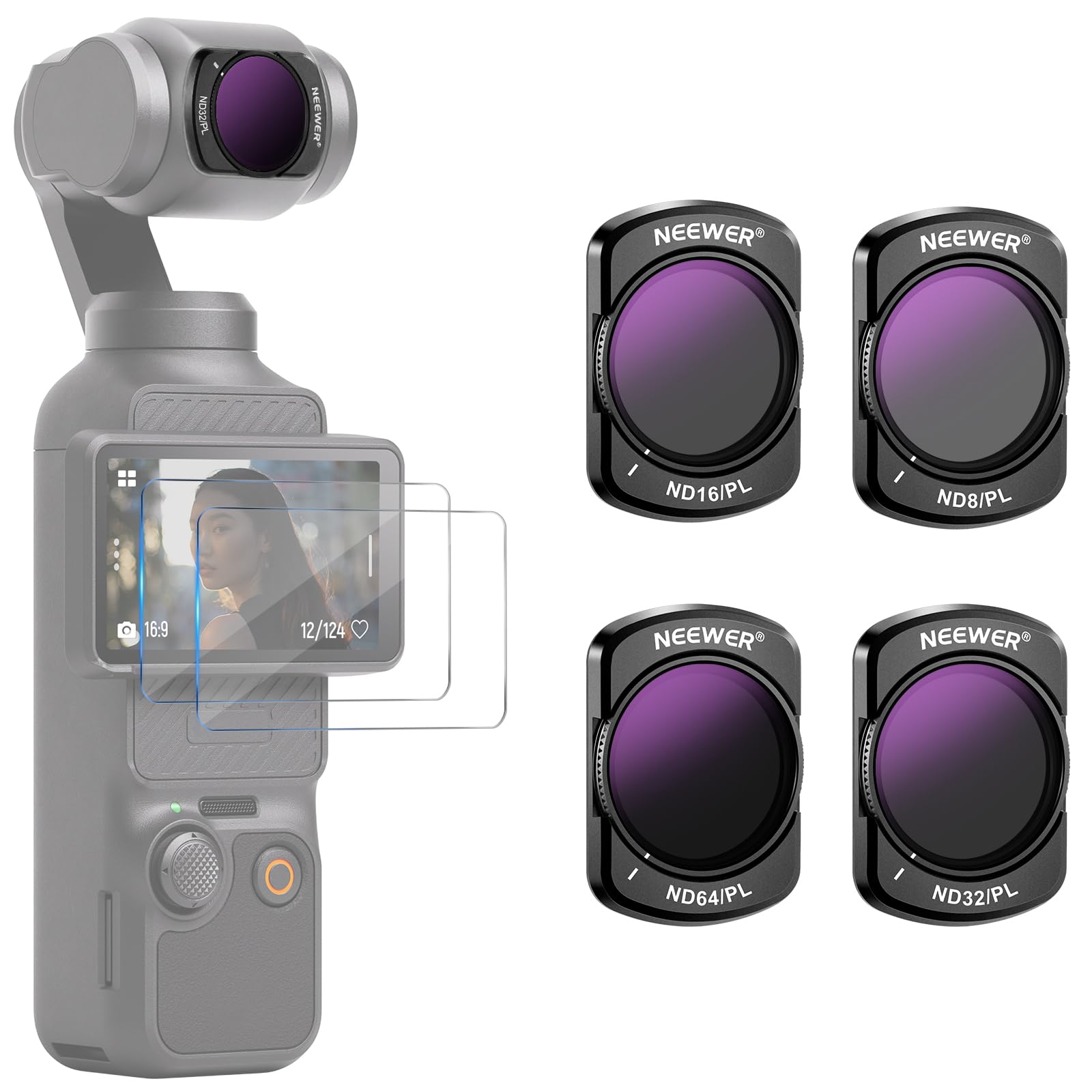 

NEEWER ND CPL Filter Set for OSMO Pocket 3 Magnetic Waterproof Antifouling Filter Neutral Density Filter Reflection Removal Includes 2 LCD Touch