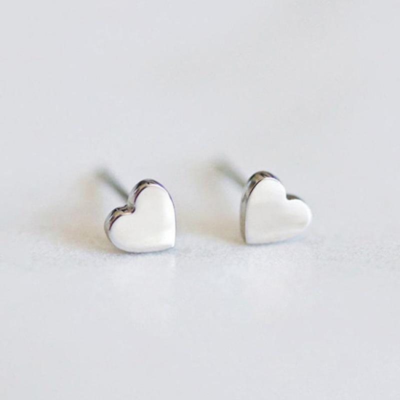 St. Delan Korean Heart Stud Earrings - Simple Stainless Steel Gold Plated Women's Accessories.
