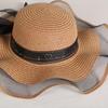 high quality1pc outdoor beach hat, large eaves bow ribbon beach hat for ladies, round-topped straw hat, bow sun hat