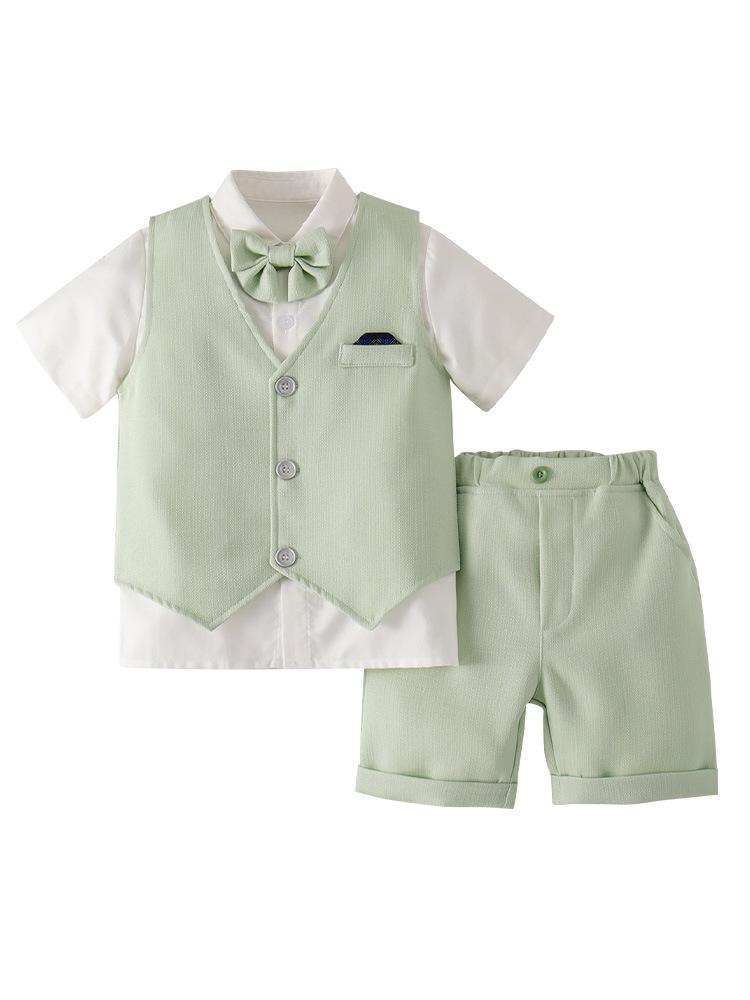 Baby Boys' Summer Gentleman Three-Piece Outfit: Short Sleeve, Shorts, and Vest Set