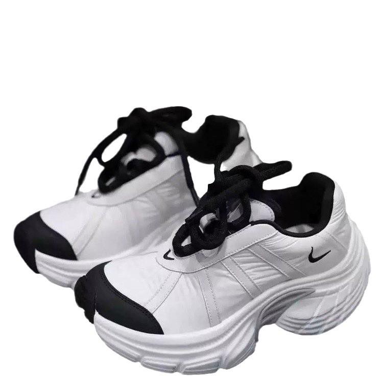 Leather Color Matching Heightening Dad Shoes Women's Ins Tide 2025 New Fashion Versatile Lace-up Light Casual Sports Shoes