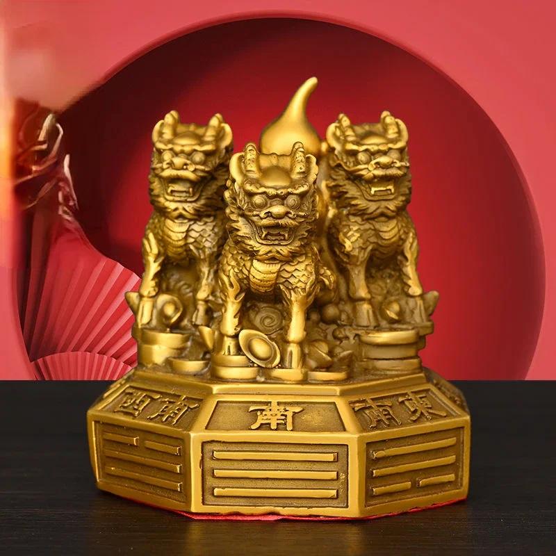 Lucky Feng Shui Copper Unicorn Ornaments Gossip Formation Money Yuanbao Gourd Home Decor Sculptures