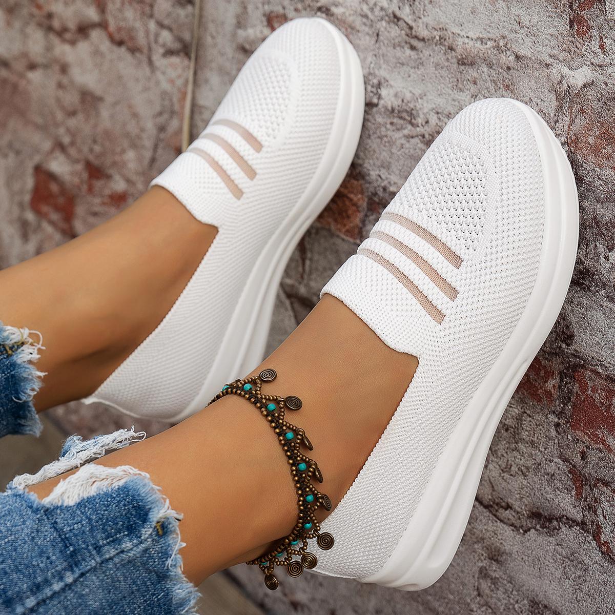 

Модные женские повседневные слипоны, дышащий верх из летучей трикотажной сетки, кроссовки для бега, ходьбы, езды на велосипеде, вождения 43 белый